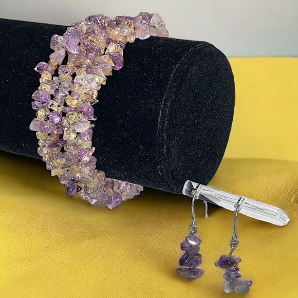 Amethyst Chips Wrap Around Wire Bracelet & Earrings! - Picture 1 of 10